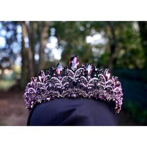 Burgundy rose gold Brown Crystal Tiara Bridal Goth Crown Birthday Wedding Gift